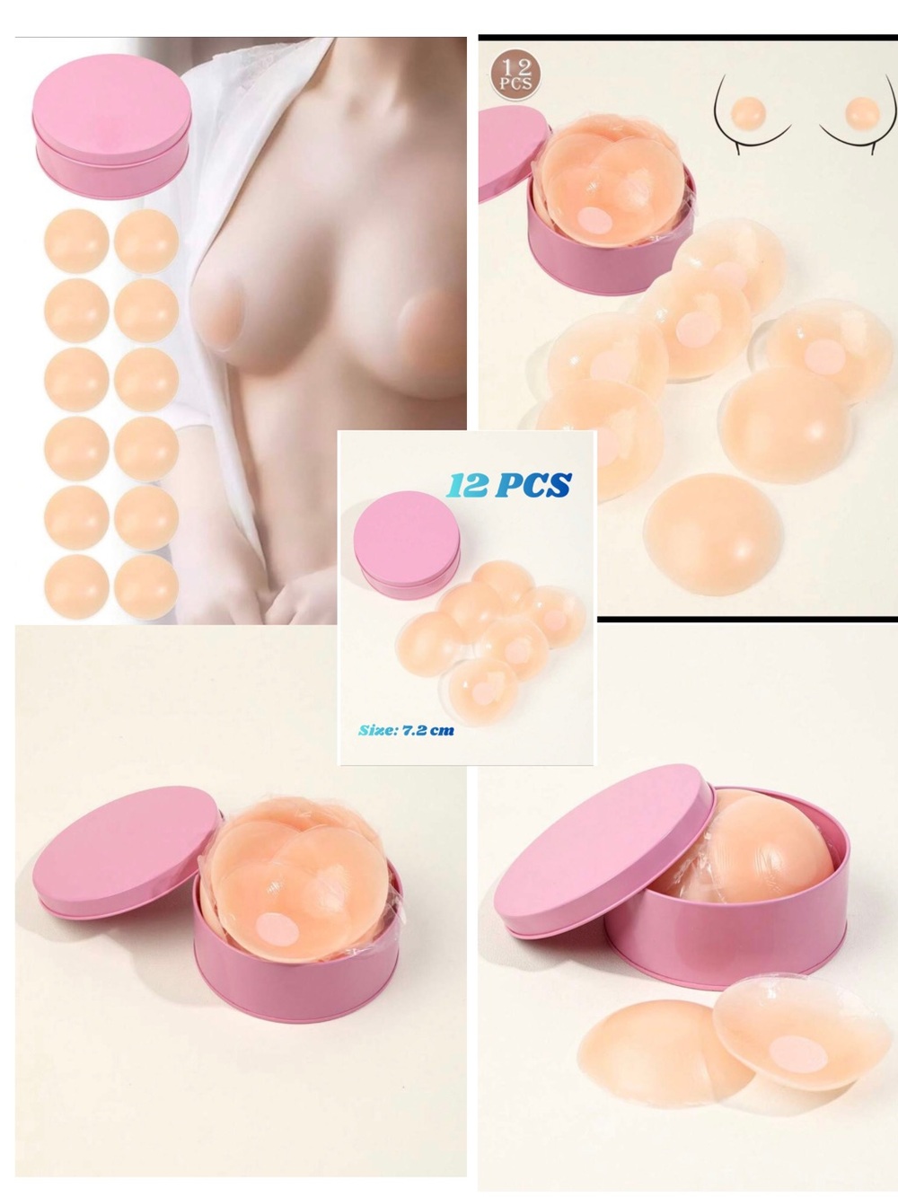 Silicone Nipple Covers - 12 Pack (Nude Pink) 7.2 cm